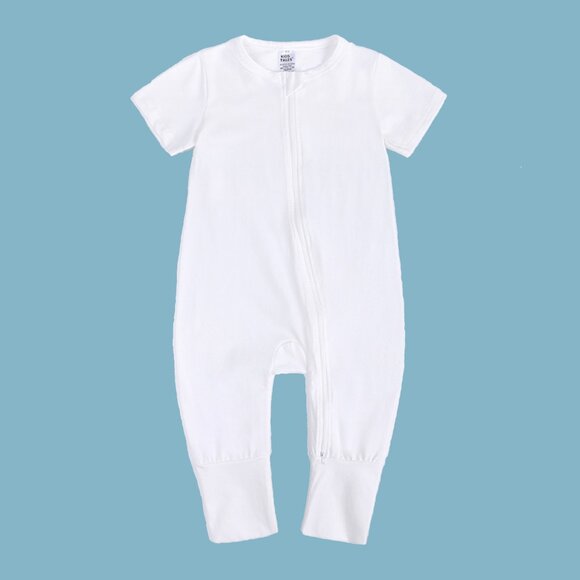 Any Combo*NWT*BABY ROMPER Sleeper Short Sleeve Double Zip White Pink Blue Cotton - Picture 13 of 16